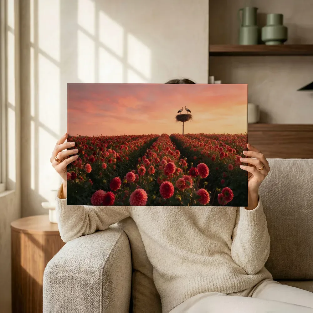 Sfeerimpressie: Dahlia bij de zonsondergang 5 terwijl het omhoog wordt gehouden