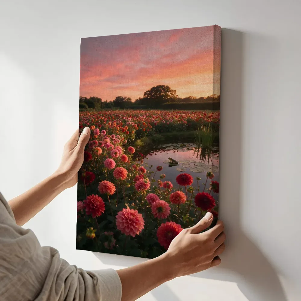 Sfeerimpressie: Dahlia bij de zonsondergang terwijl het aan de muur wordt gehangen