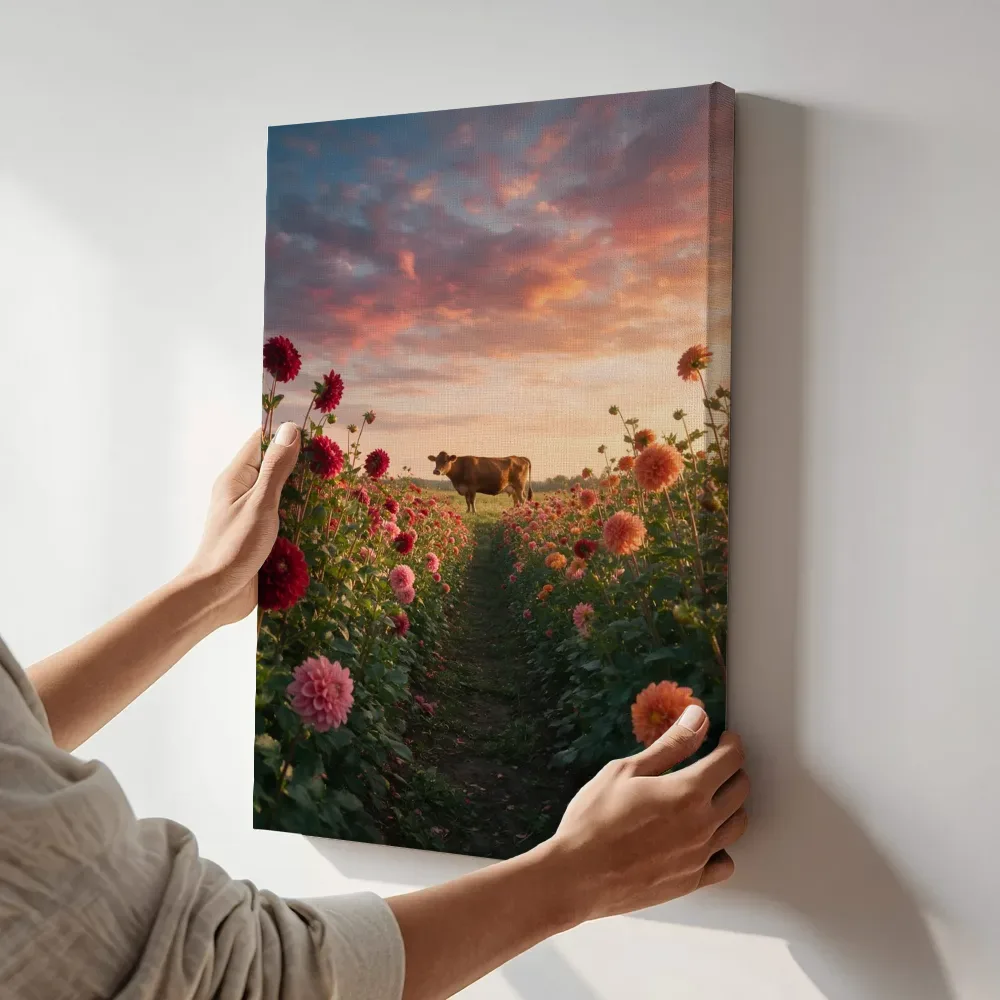 Sfeerimpressie: Dahlia bij het gouden uur 5 terwijl het aan de muur wordt gehangen