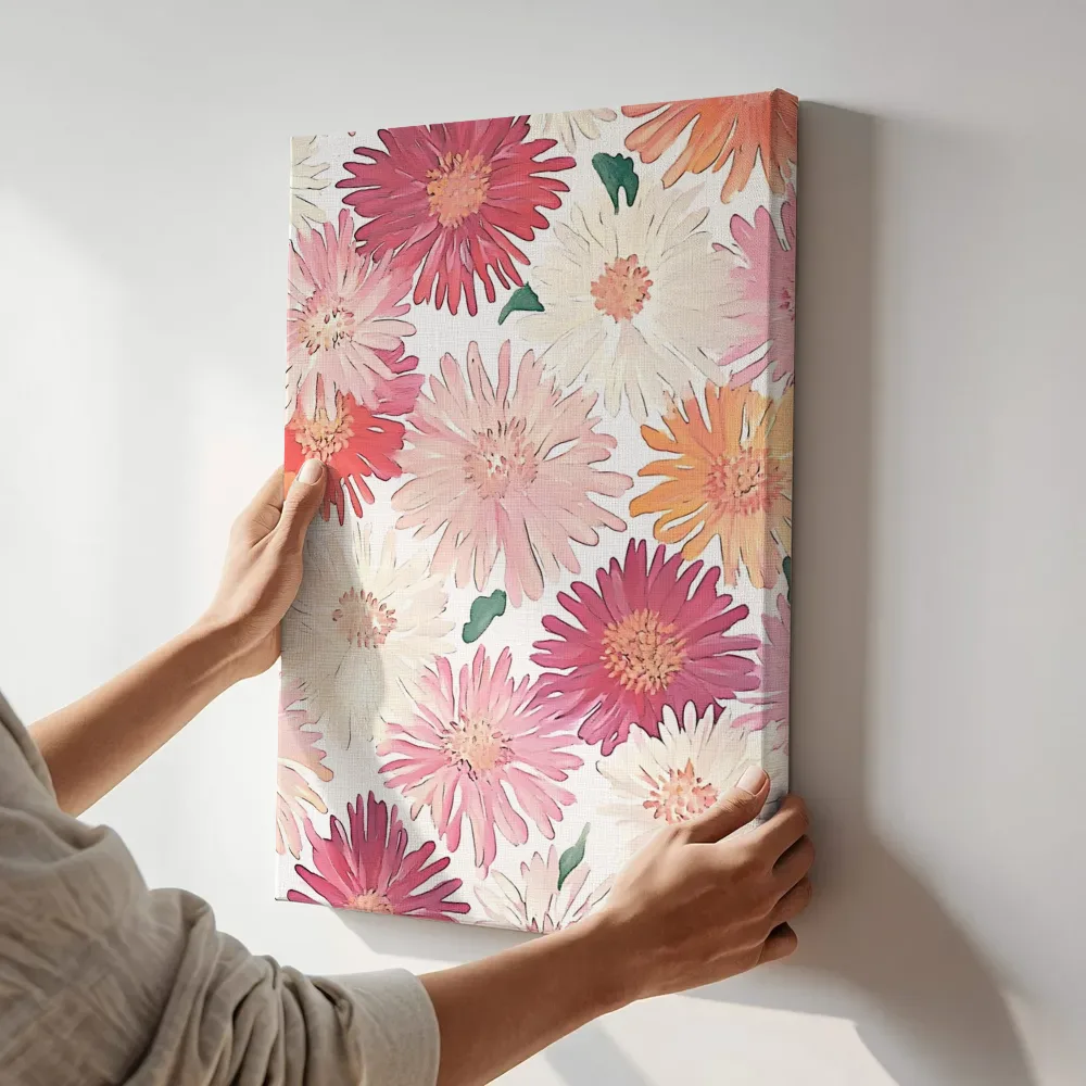 Sfeerimpressie: Dahlia bloemenpatroon terwijl het aan de muur wordt gehangen