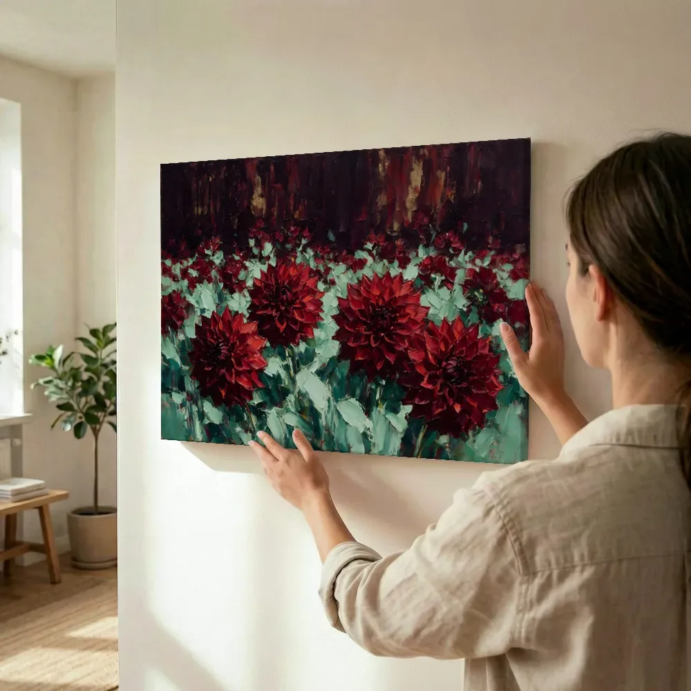 Sfeerimpressie: Dahlia in het landschap in wijnmint terwijl het wordt opgehangen