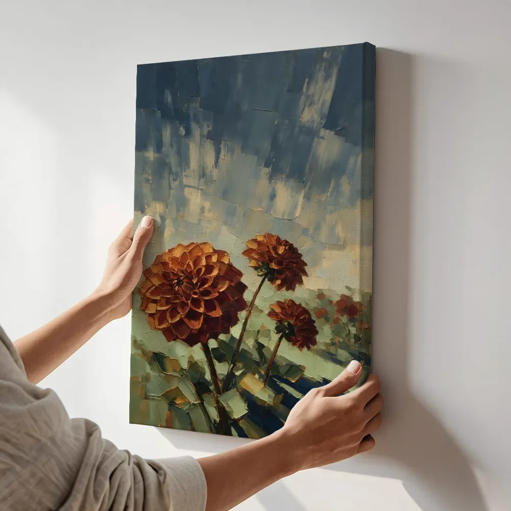 Sfeerimpressie: Dahlia onder de hemel in roest terwijl het aan de muur wordt gehangen