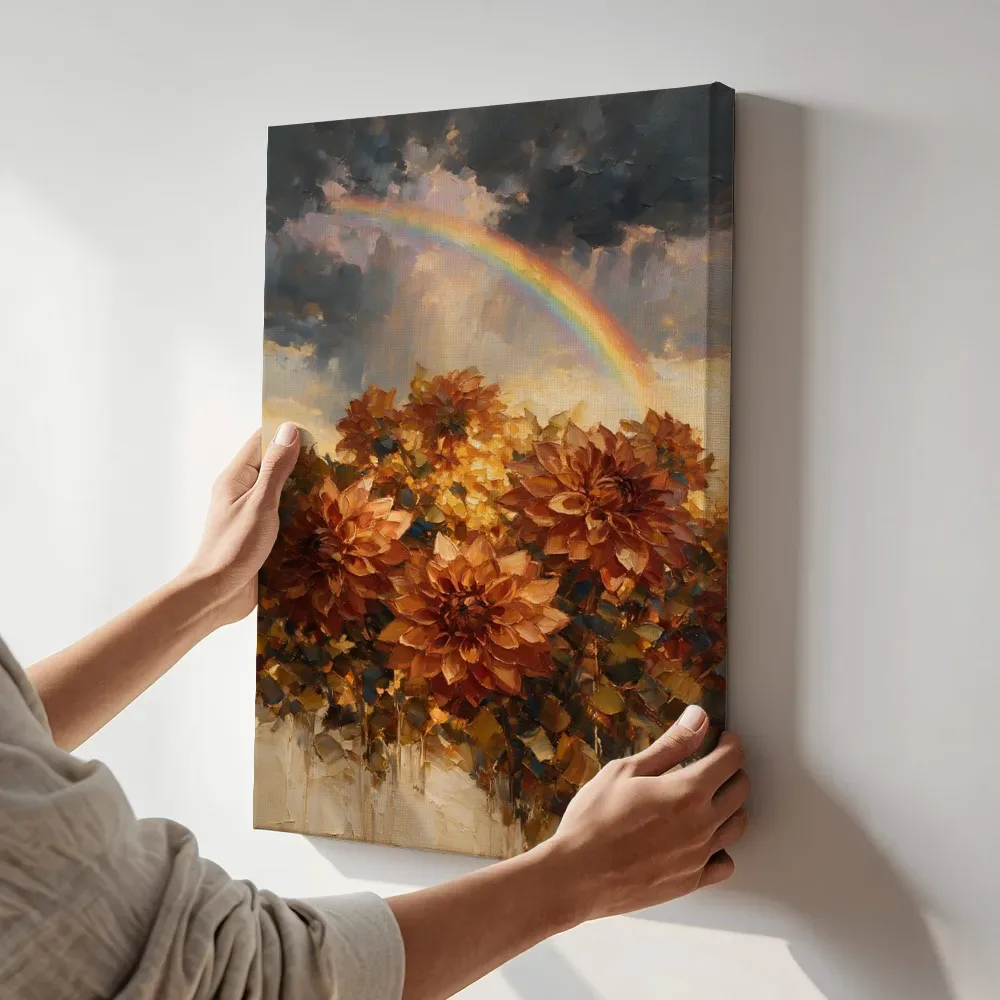 Sfeerimpressie: Dahlia onder de hemel in terracotta terwijl het aan de muur wordt gehangen