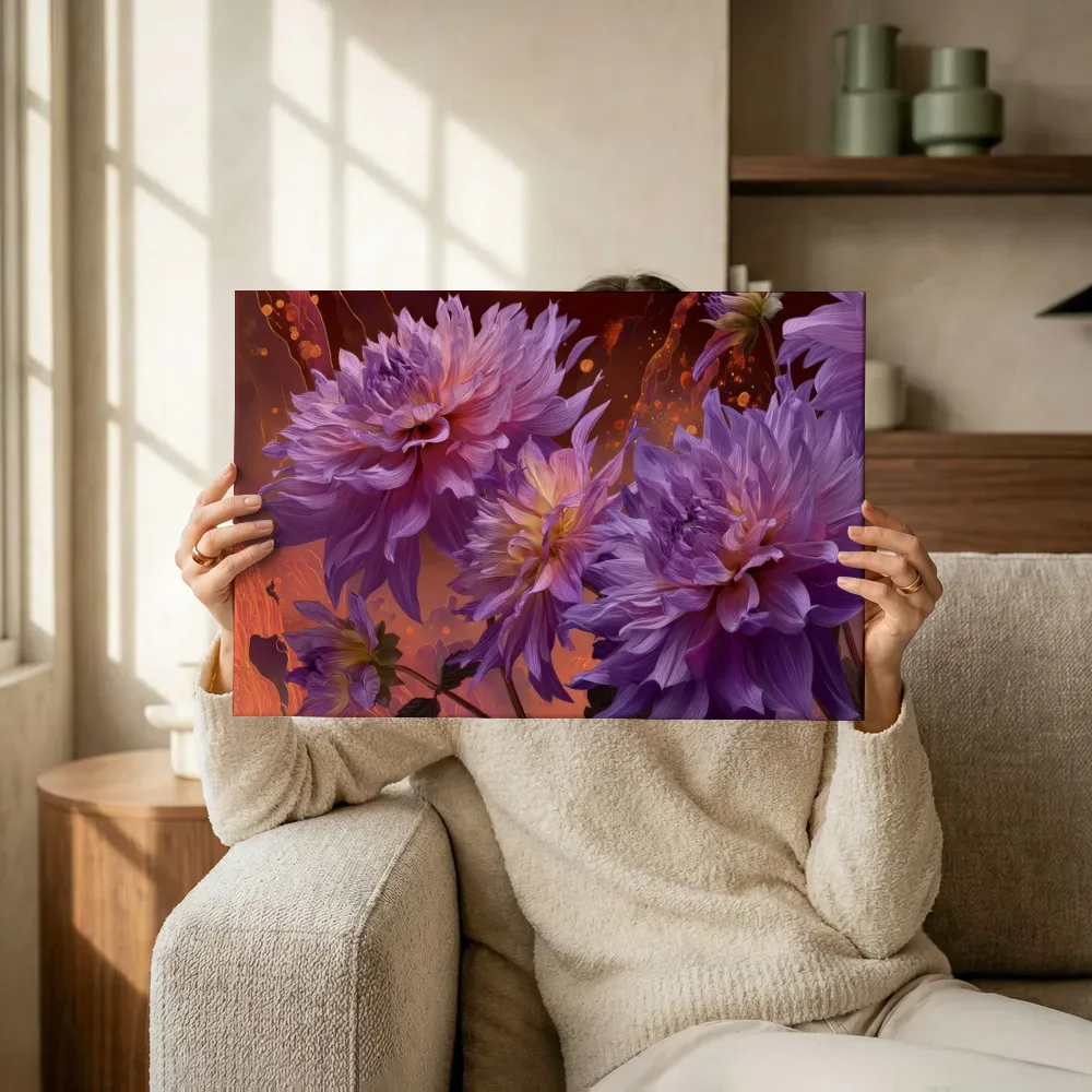Sfeerimpressie: Dahlia's boven de lavastroom terwijl het omhoog wordt gehouden