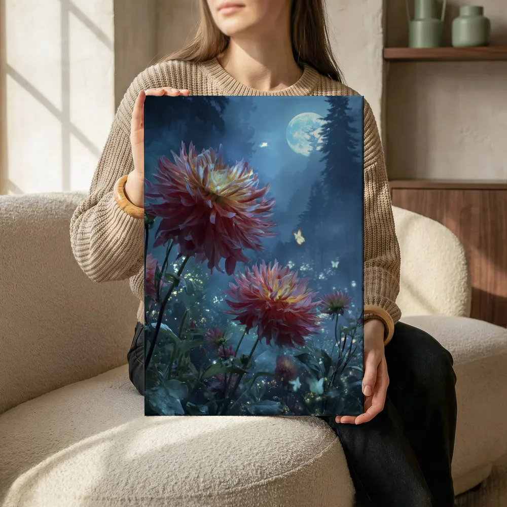 Sfeerimpressie: Dahlia's in het maanlicht terwijl het zittend wordt getoond