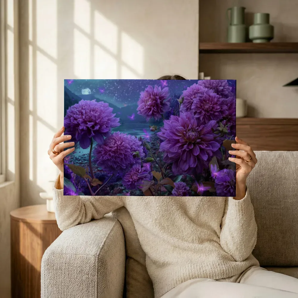 Sfeerimpressie: Dahlia's onder de sterrenhemel terwijl het omhoog wordt gehouden