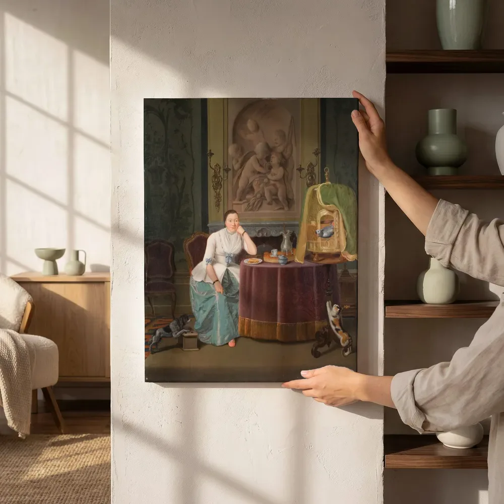 Sfeerimpressie: Dame in een interieur van Hendrik Pothoven naast de kast