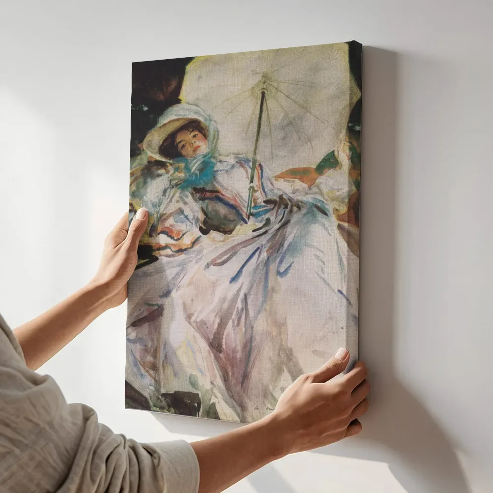 Sfeerimpressie: Dame met parasol van John Singer Sargent terwijl het aan de muur wordt gehangen