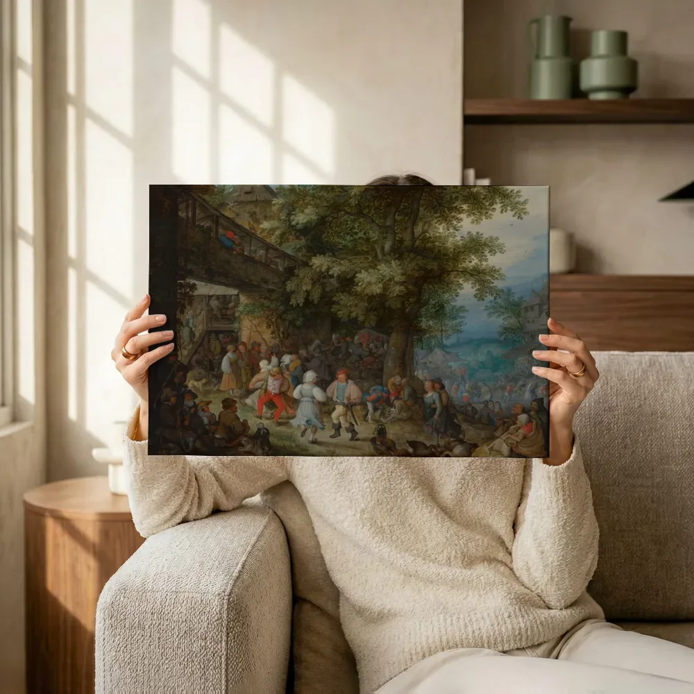 Sfeerimpressie: Dansende boeren voor een Boheemse herberg van Roelant Savery terwijl het omhoog wordt gehouden