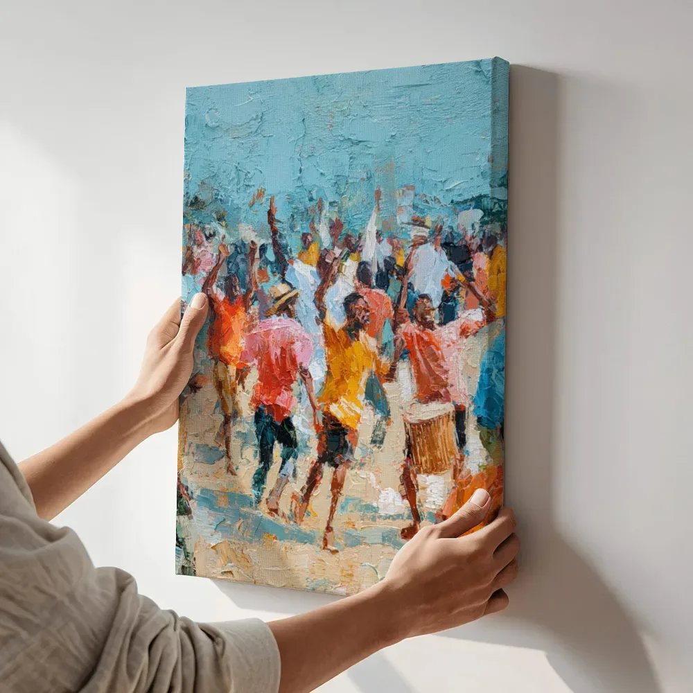 Sfeerimpressie: Dansende menigte bij trommelfeest terwijl het aan de muur wordt gehangen