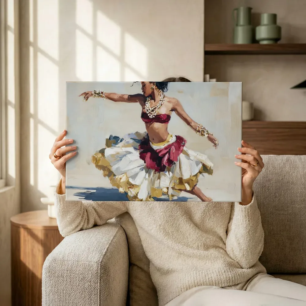 Sfeerimpressie: Danseres in rode sjerp terwijl het omhoog wordt gehouden