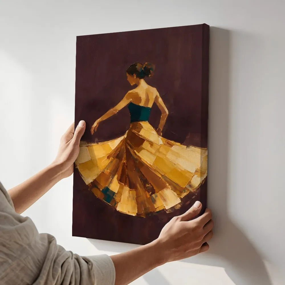 Sfeerimpressie: Danseres, olieverf in amberglans terwijl het aan de muur wordt gehangen