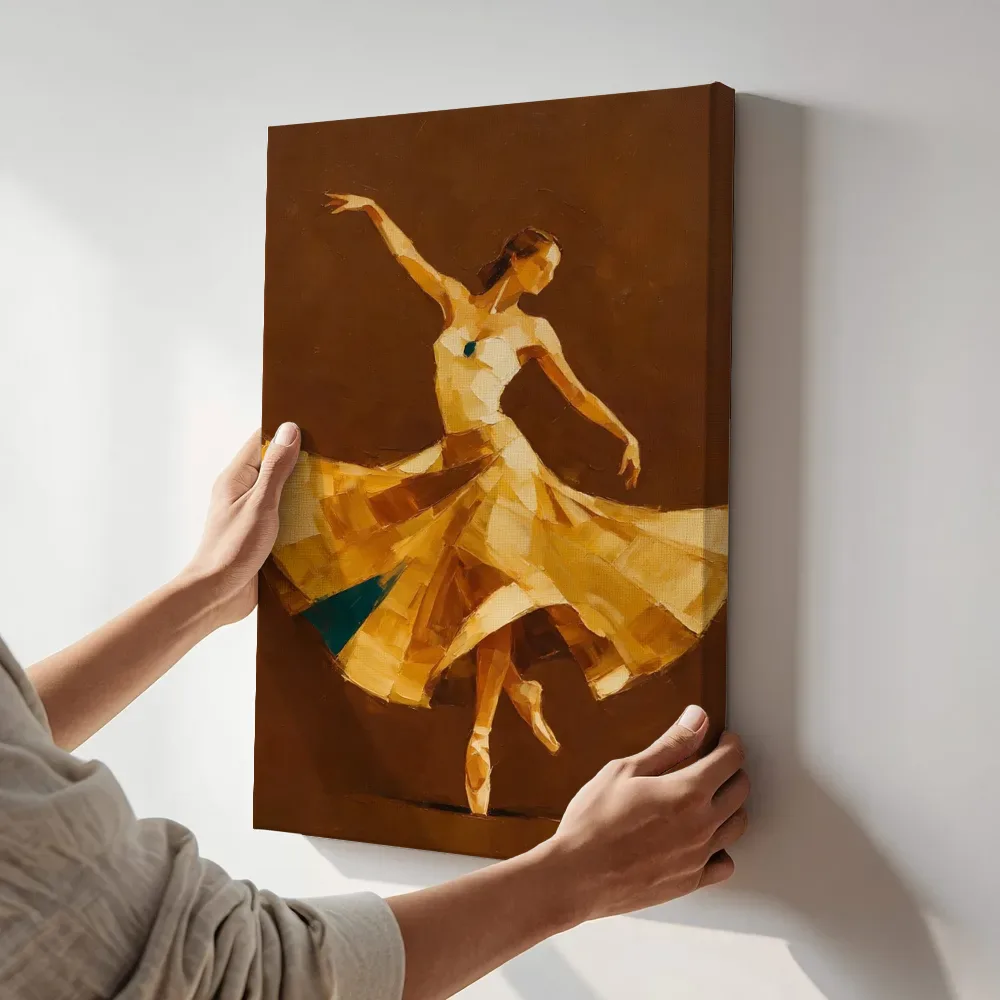 Sfeerimpressie: Danseres, olieverf in donker amberglans terwijl het aan de muur wordt gehangen