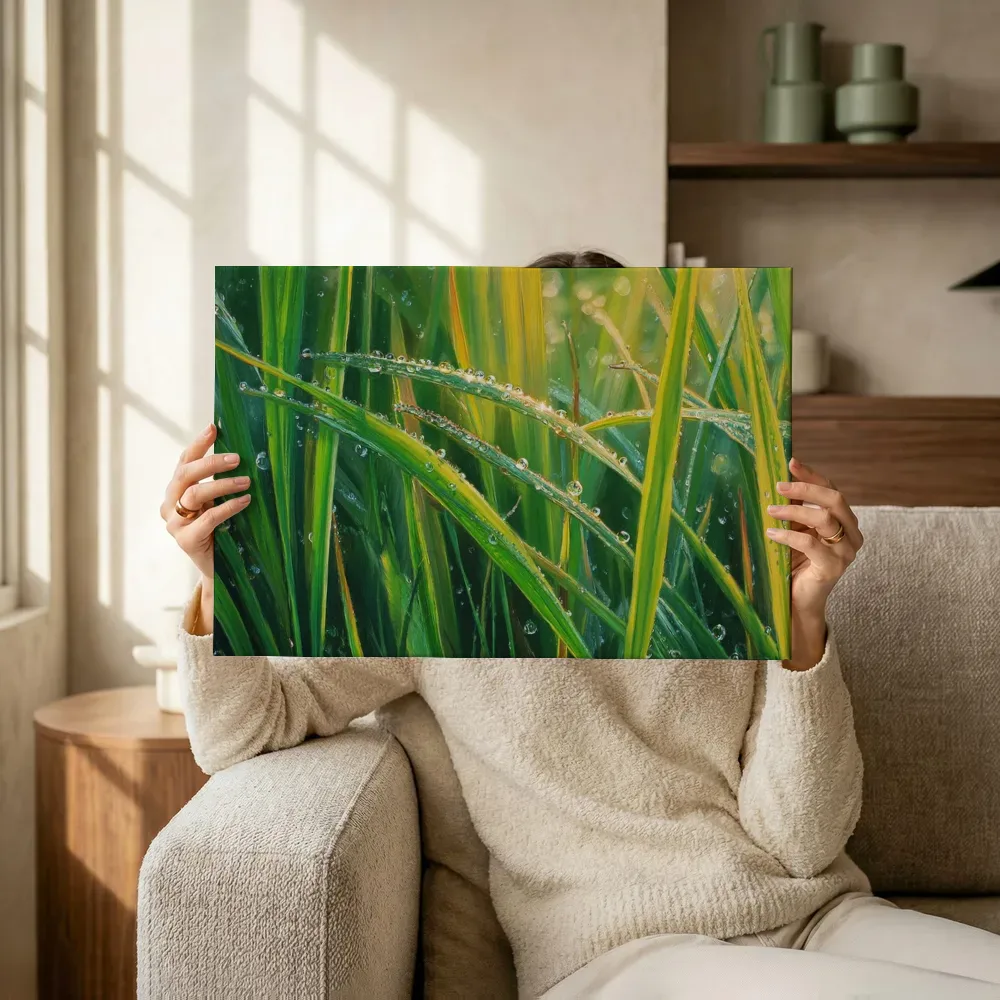 Sfeerimpressie: Dauwdruppels op gras terwijl het omhoog wordt gehouden