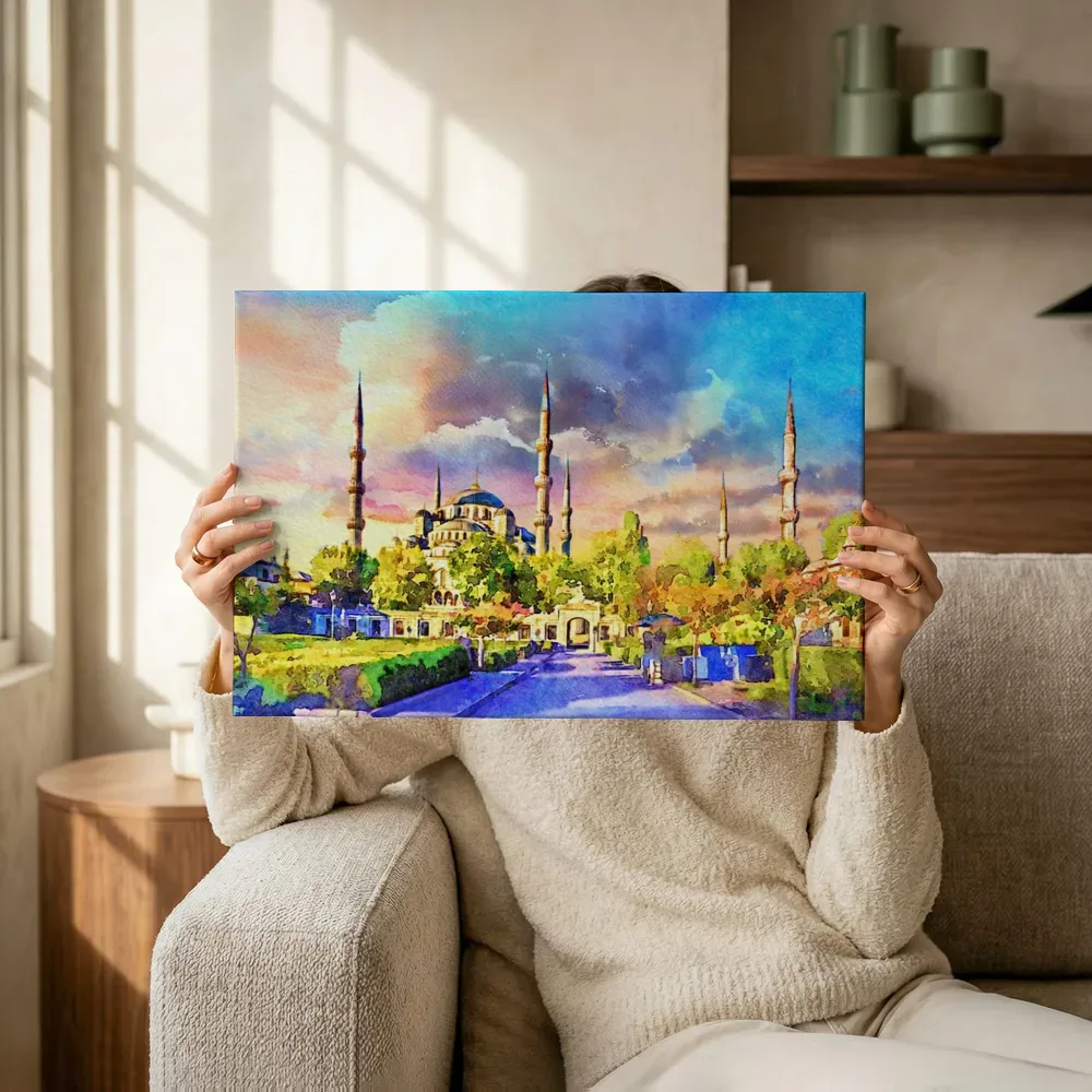 Sfeerimpressie: De blauwe moskee van Istanbul terwijl het omhoog wordt gehouden