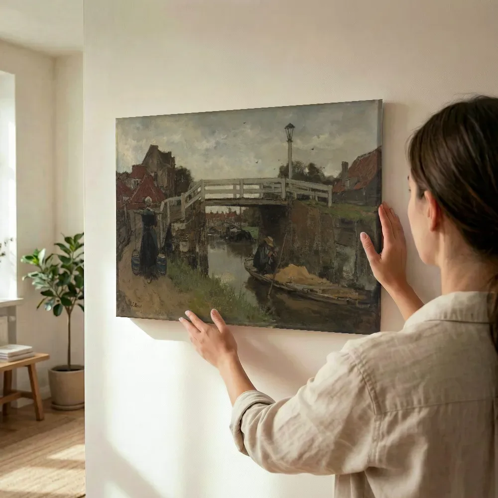 Sfeerimpressie: De brug van Jacob Maris terwijl het wordt opgehangen