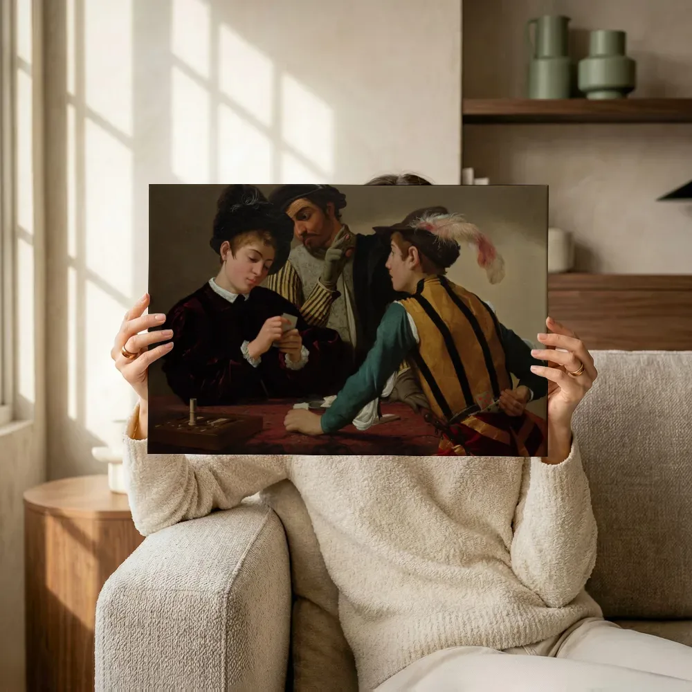Sfeerimpressie: De kaartspelers van van Caravaggio terwijl het omhoog wordt gehouden