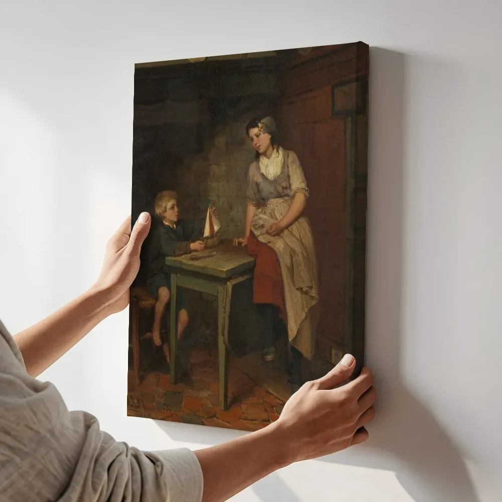 Sfeerimpressie: De kinderen van de visser van Bernardus Johannes Blommers terwijl het aan de muur wordt gehangen