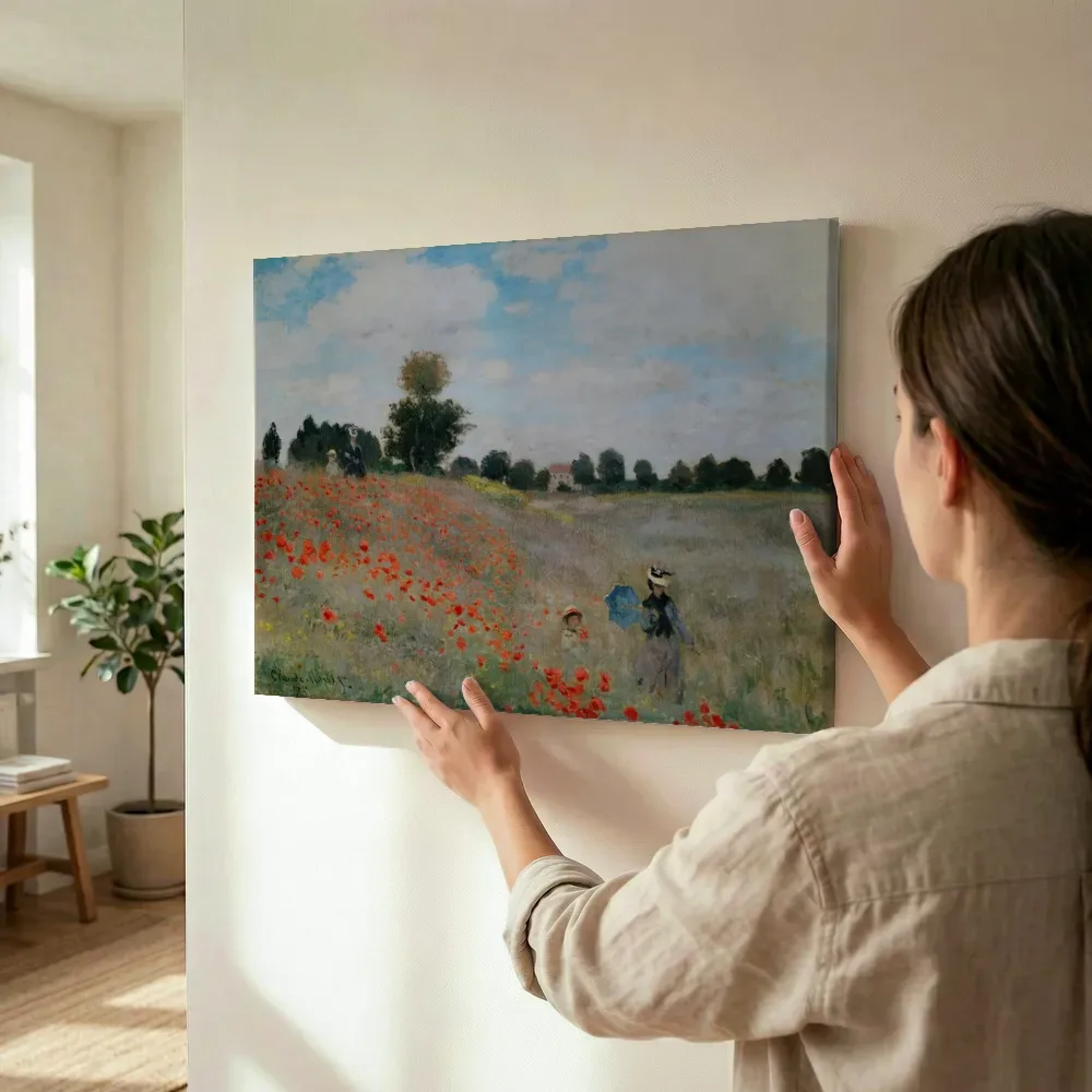 Sfeerimpressie: De klaprozen van Claude Monet terwijl het wordt opgehangen