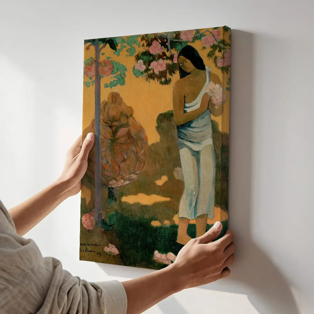 Sfeerimpressie: De maand van Maria van Paul Gauguin terwijl het aan de muur wordt gehangen