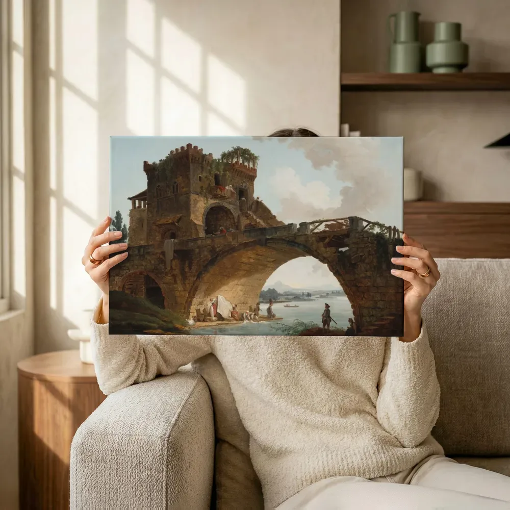 Sfeerimpressie: De oude brug van Hubert Robert terwijl het omhoog wordt gehouden