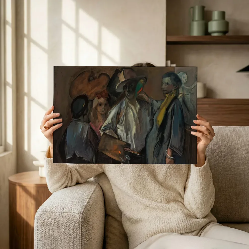 Sfeerimpressie: De schilder met zijn gezin van Henri Wouters terwijl het omhoog wordt gehouden