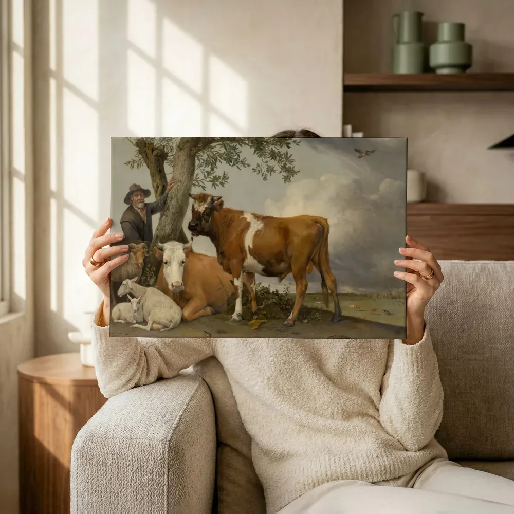 Sfeerimpressie: De stier (1647) van Paulus Potter terwijl het omhoog wordt gehouden