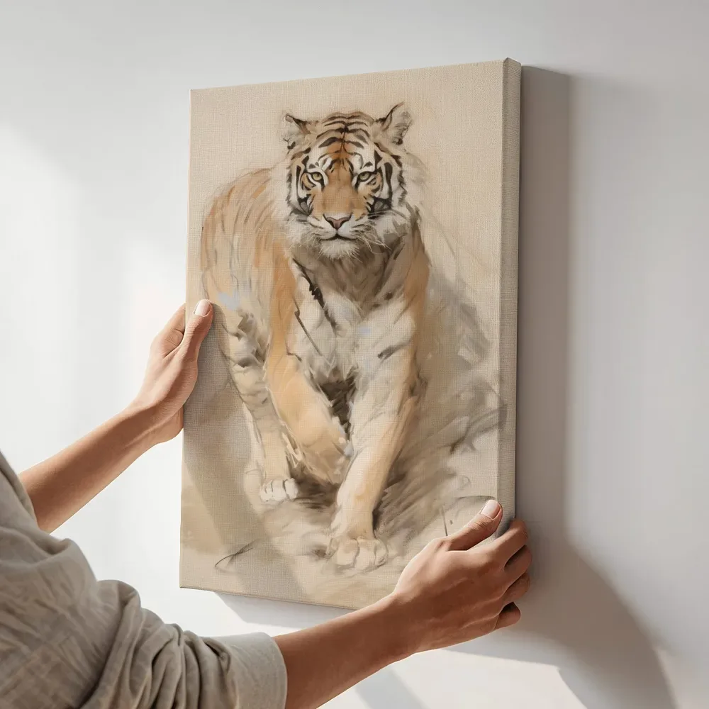 Sfeerimpressie: De tijger nadert terwijl het aan de muur wordt gehangen