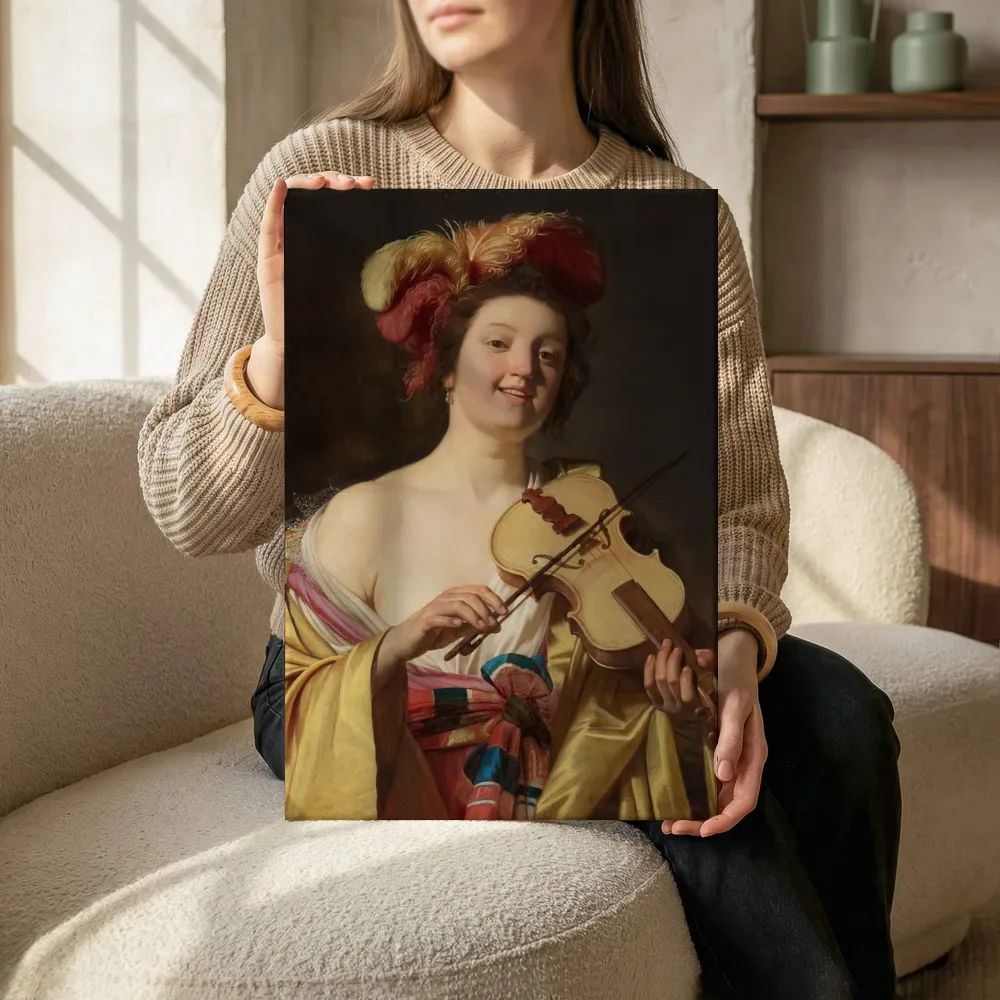 Sfeerimpressie: De vioolspeelster van Gerard van Honthorst terwijl het zittend wordt getoond
