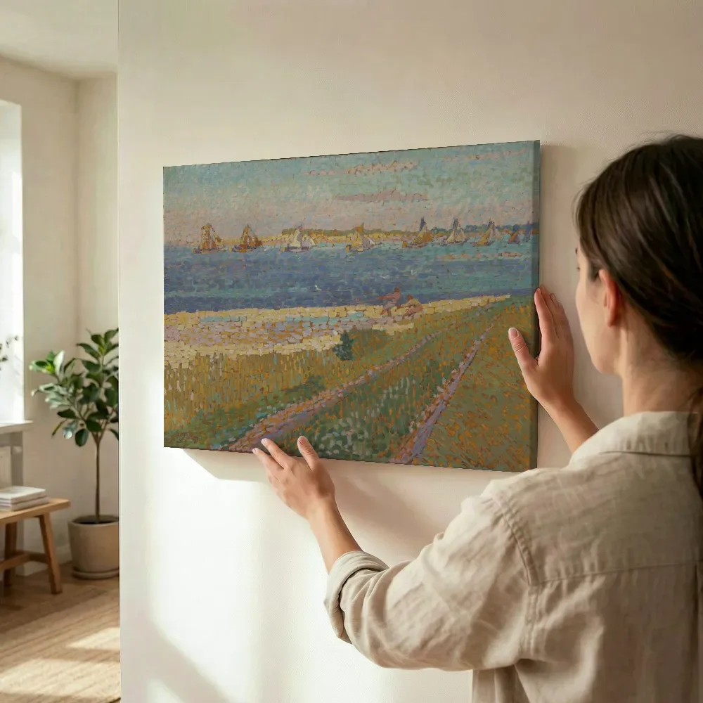 Sfeerimpressie: De vissersvloot van Veere van Jan Toorop terwijl het wordt opgehangen