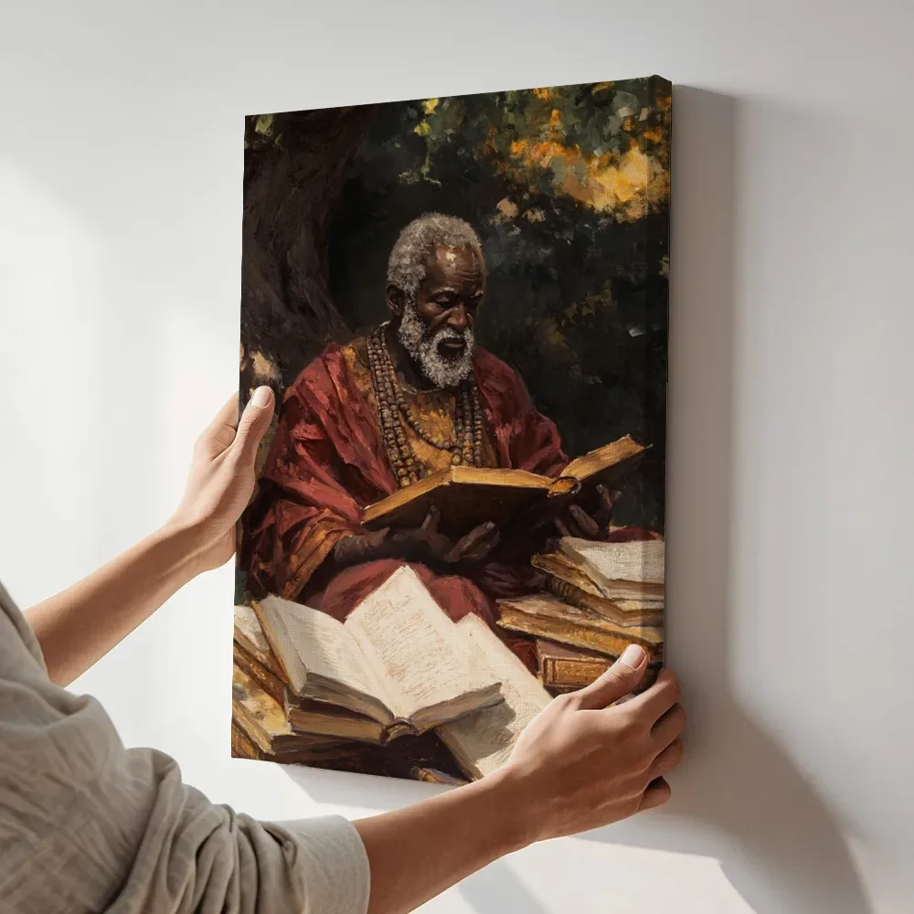 Sfeerimpressie: De wijze geleerde terwijl het aan de muur wordt gehangen
