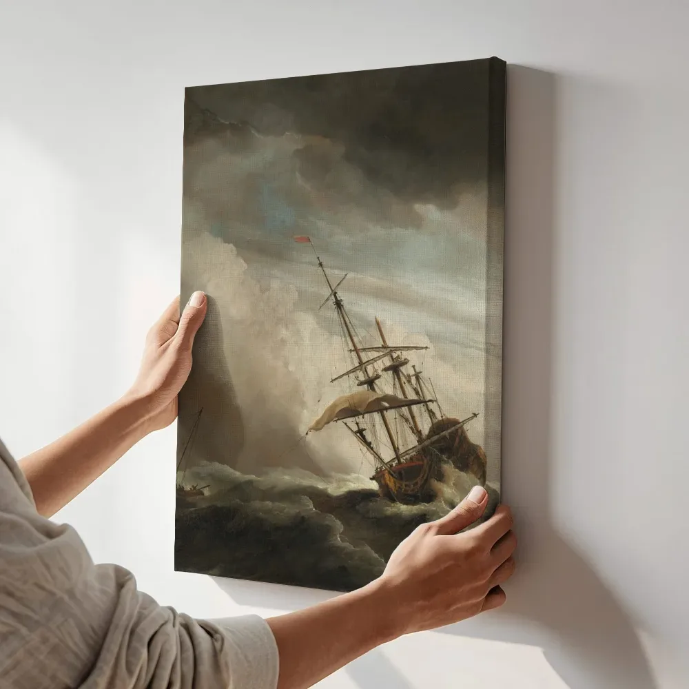 Sfeerimpressie: De windstoot terwijl het aan de muur wordt gehangen
