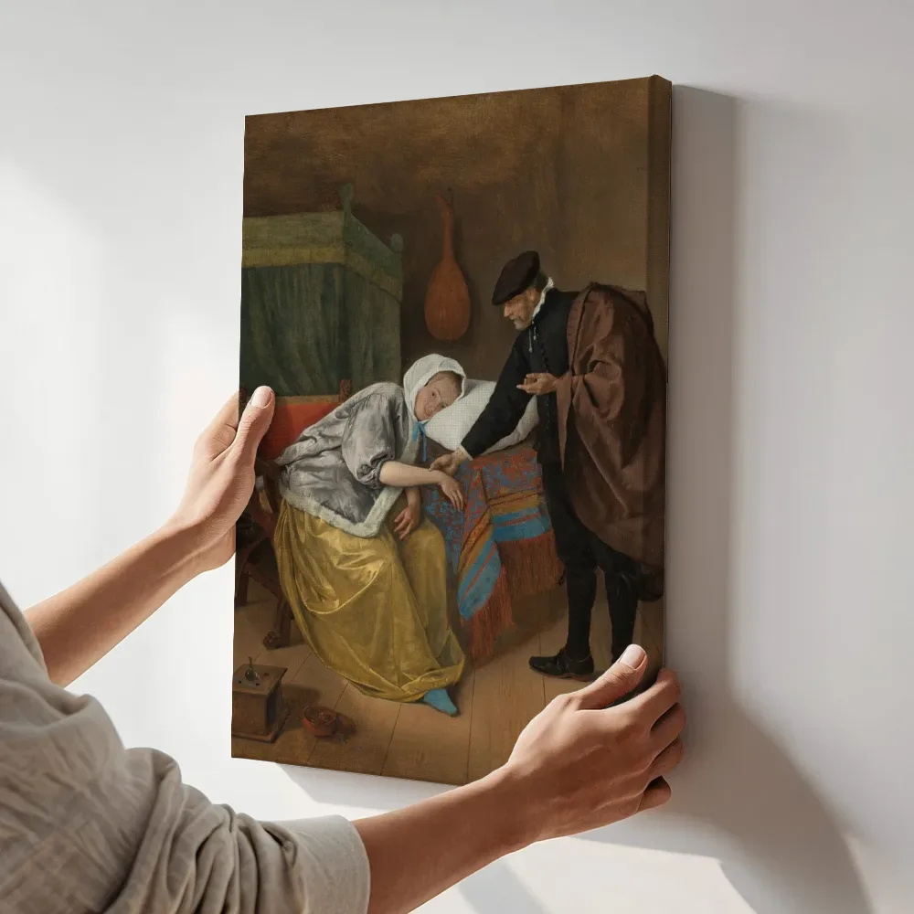 Sfeerimpressie: De zieke vrouw terwijl het aan de muur wordt gehangen