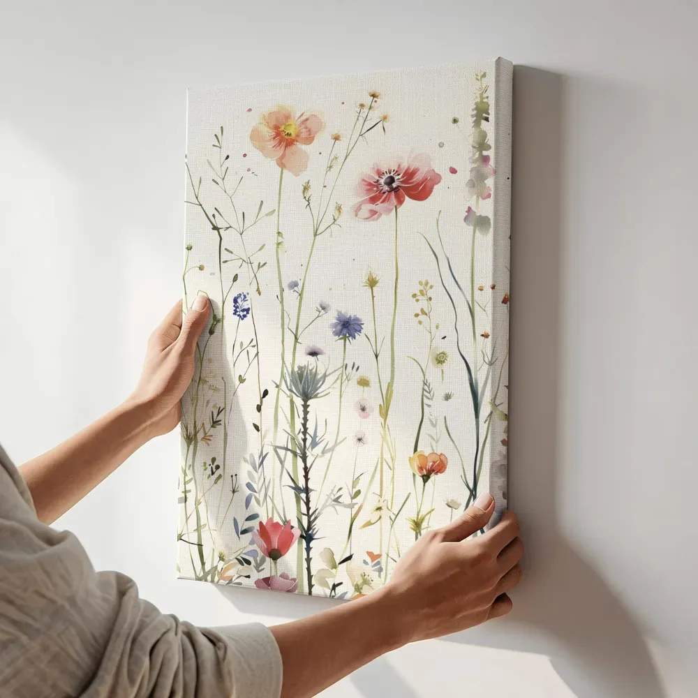 Sfeerimpressie: Delicate wilde bloemen terwijl het aan de muur wordt gehangen