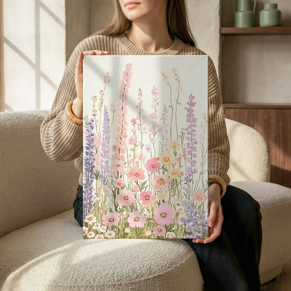 Sfeerimpressie: Delphinium en cosmos weide terwijl het zittend wordt getoond