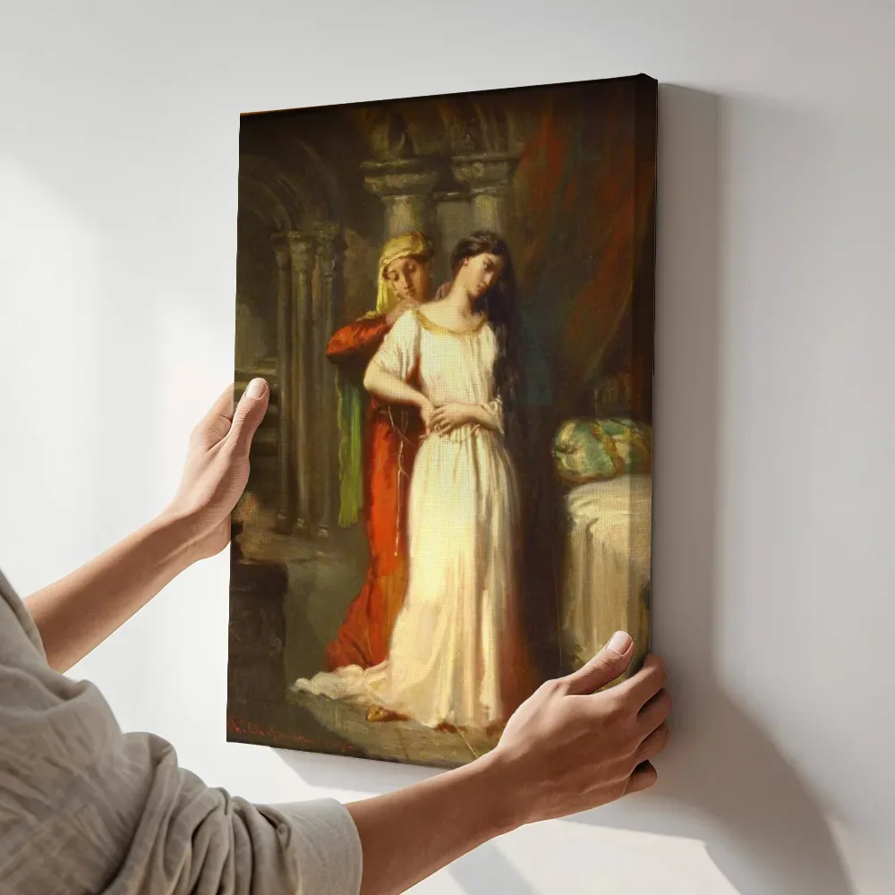 Sfeerimpressie: Desdemona Retiring to her Bed van Théodore Chassériau terwijl het aan de muur wordt gehangen