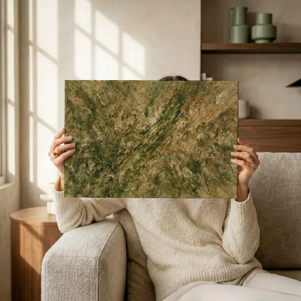 Sfeerimpressie: Diagonaal Spetter in aardetinten terwijl het omhoog wordt gehouden