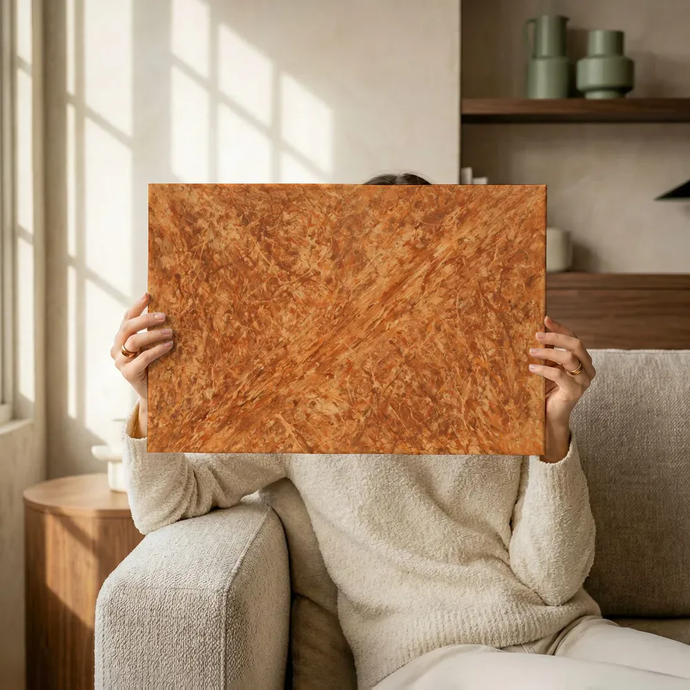 Sfeerimpressie: Diagonaal Spetter in terracotta terwijl het omhoog wordt gehouden