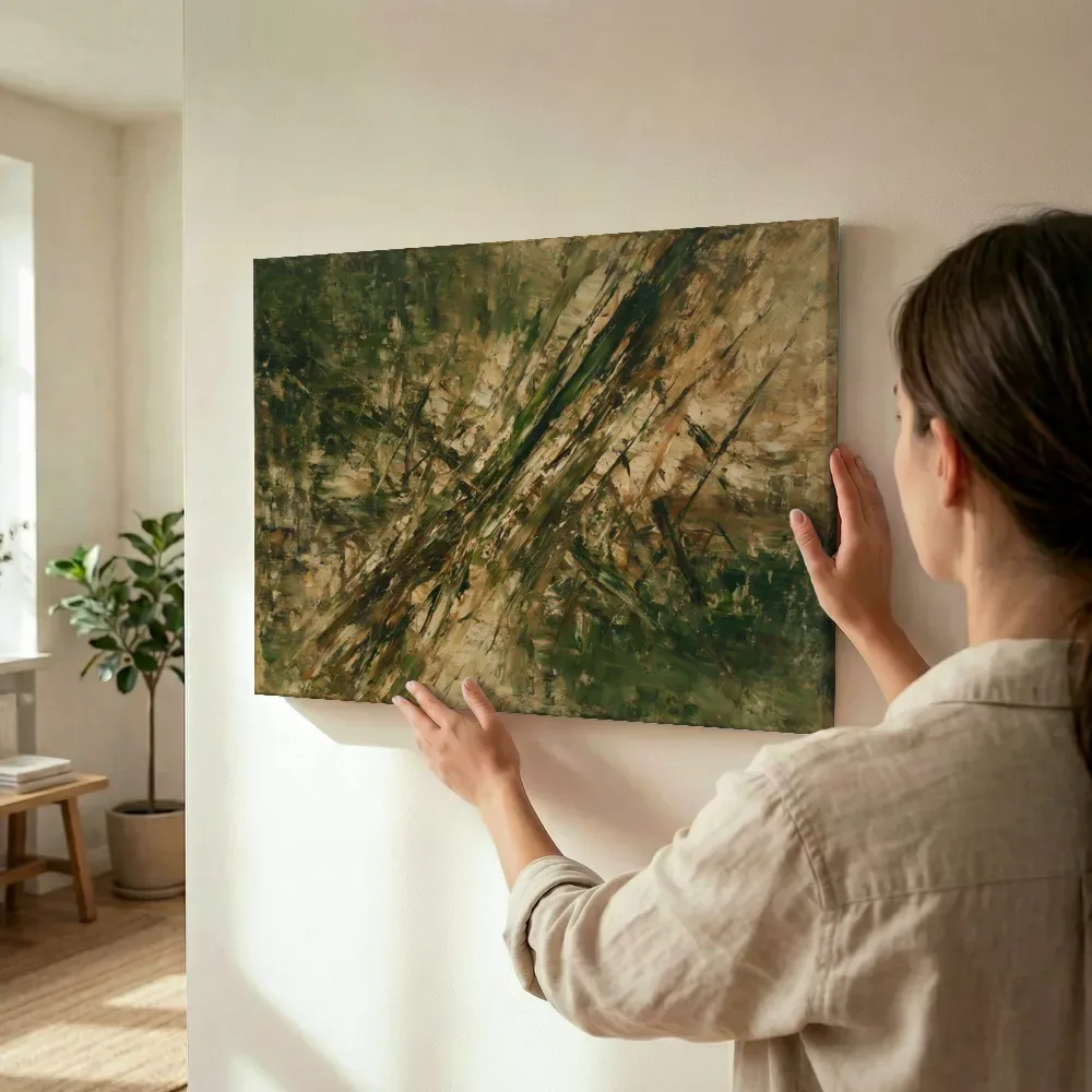 Sfeerimpressie: Diagonaal Zwaai in aardetinten terwijl het wordt opgehangen
