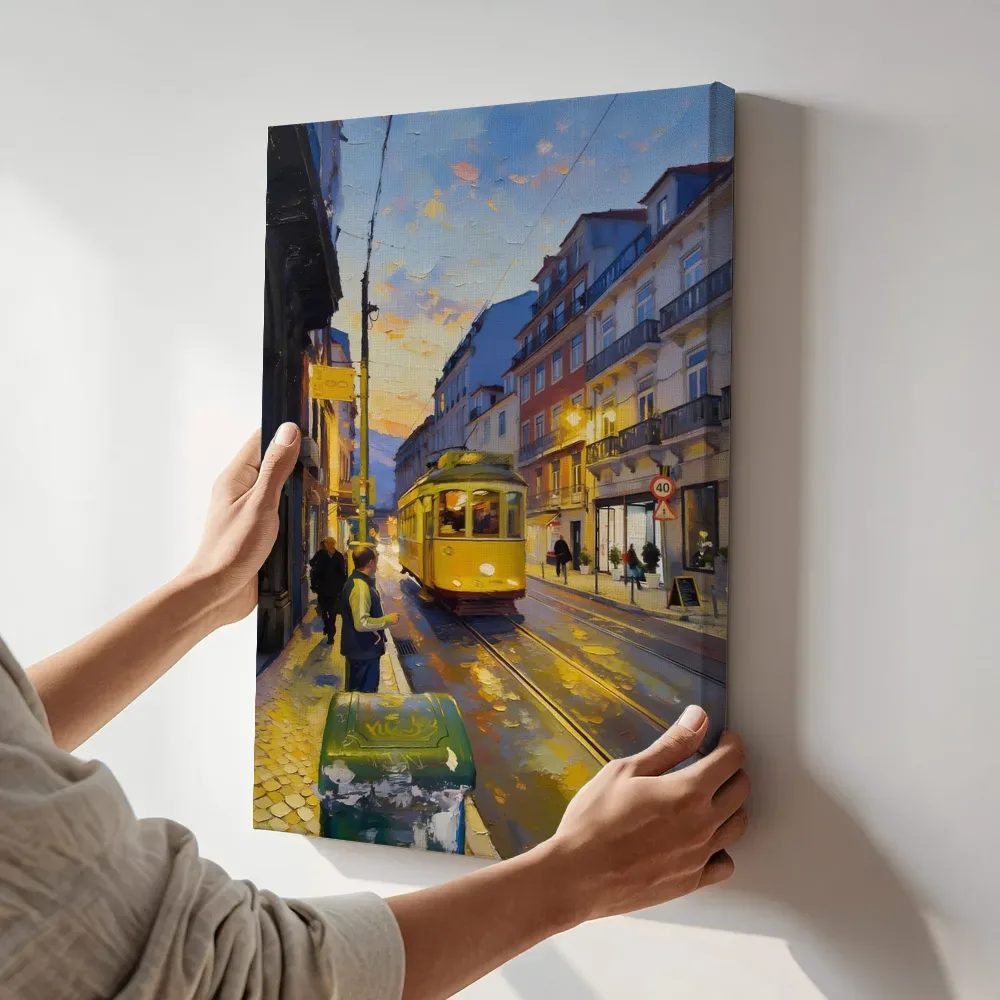 Sfeerimpressie: Dokkum, gracht in avondlicht terwijl het aan de muur wordt gehangen
