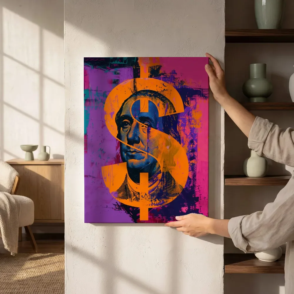 Sfeerimpressie: Dollarteken pop art naast de kast