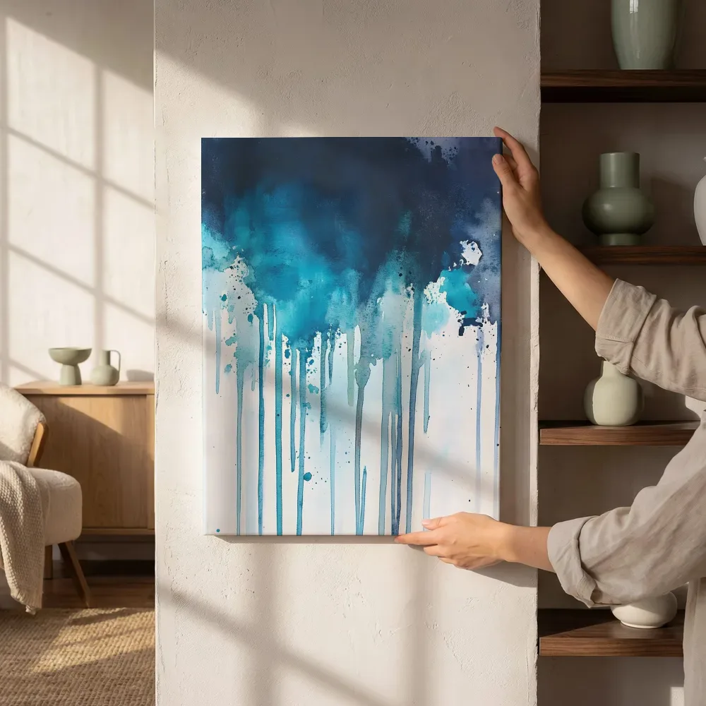 Sfeerimpressie: Donkerblauwe teal drip naast de kast