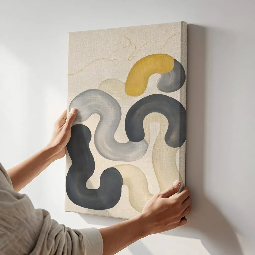 Sfeerimpressie: Doolhof Modern Bauhaus in grafietgrijs 3 terwijl het aan de muur wordt gehangen