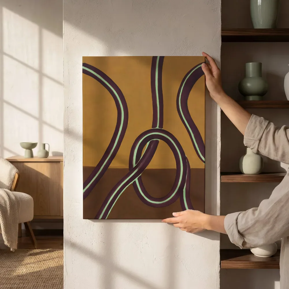 Sfeerimpressie: Doorgestoken ring in aubergine en mint naast de kast