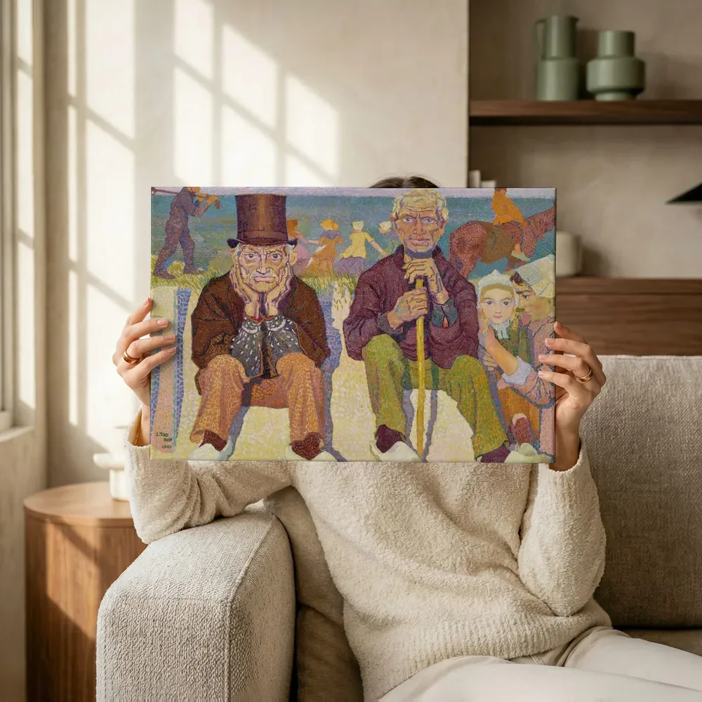 Sfeerimpressie: Dorpelwachters der zee van Jan Toorop terwijl het omhoog wordt gehouden
