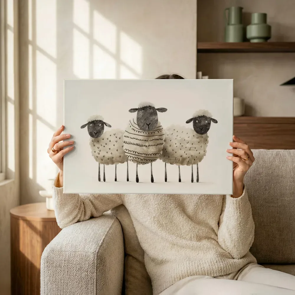 Sfeerimpressie: Drie schattige schapen terwijl het omhoog wordt gehouden