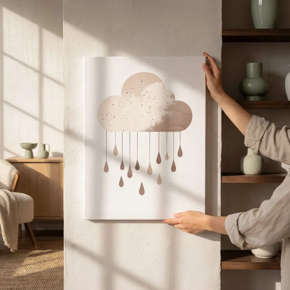 Sfeerimpressie: Dromenwolk met regendruppels naast de kast