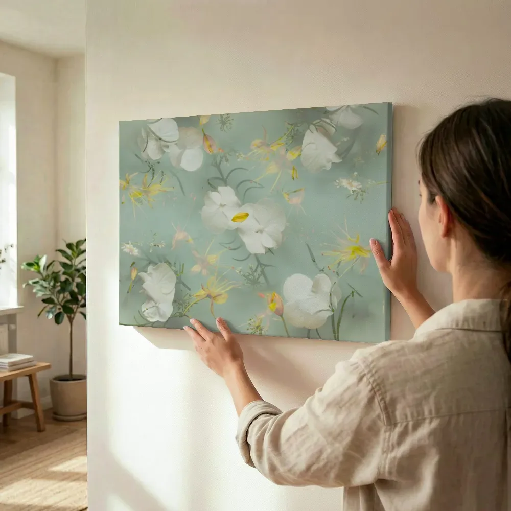 Sfeerimpressie: Dromerige bloemencompositie in pastel terwijl het wordt opgehangen