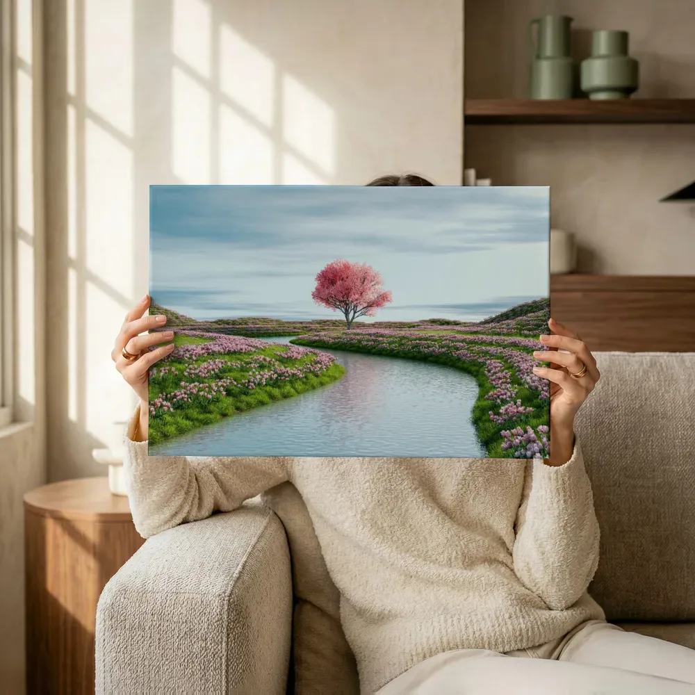 Sfeerimpressie: Dromerige kersenbloesem bij de rivier terwijl het omhoog wordt gehouden