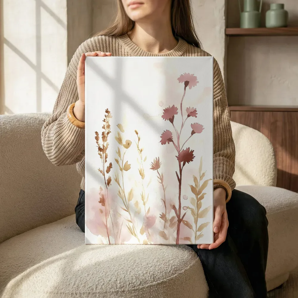 Sfeerimpressie: Droogbloemen aquarel boeket terwijl het zittend wordt getoond